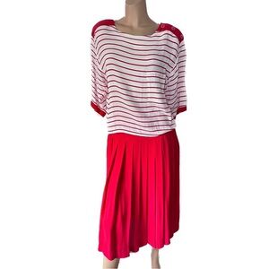 Vintage 80s Arpeges Striped Crop Blouse with Red Pleated Midi Skirt Size 6 EU 38